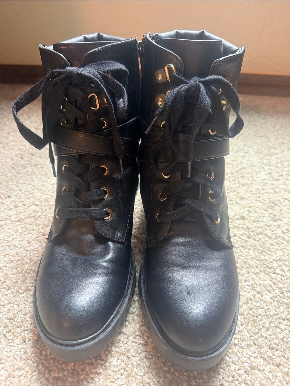 Rachel Zoe Black Combat Boots with Metal Hardware, Size 7.5 - Picture 4 of 8